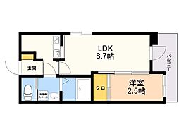 イールドコート室見藤崎 1LDKの間取図画像