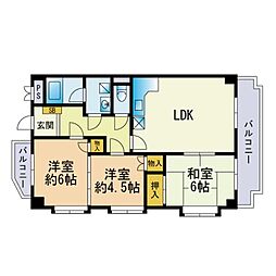 レポーゼ西新 3LDKの間取図画像