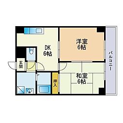 ドゥエム百道 2DKの間取図画像