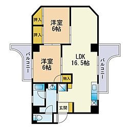 てんぐ屋西新ビル 2LDKの間取図画像