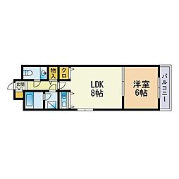 フェリクス西新 1LDKの間取図画像