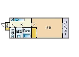 セラフィン西新南 1Kの間取図画像