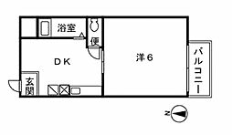 ANNEX西新 1DKの間取図画像
