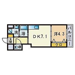 ラファエル西新 1DKの間取図画像