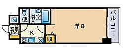 ダイナコートテソロ西新 1Kの間取図画像