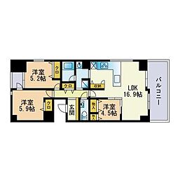 高取K-FLAT 3LDKの間取図画像