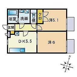 プレジール春日野 2DKの間取図画像