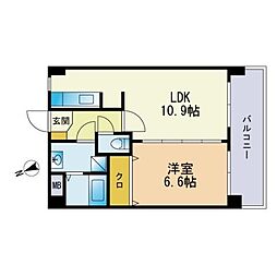 ハイムK.I二日市駅前 1LDKの間取図画像