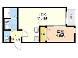 MUGINO BASE 1LDKの間取図画像