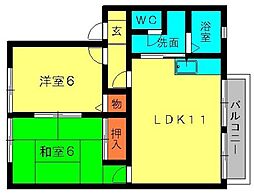カトル・シャルムD棟 2LDKの間取図画像