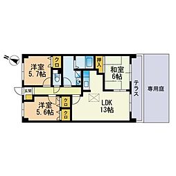 プレステージ塔原 3LDKの間取図画像