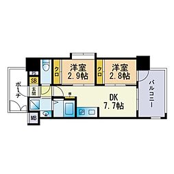 リアンシ工ルブルー雑餉隈 2DKの間取図画像