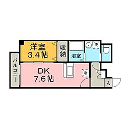 アヴァンティ銀天町 1DKの間取図画像