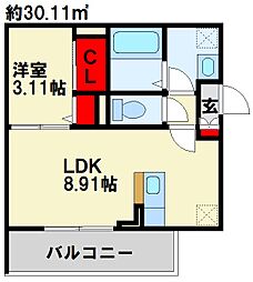 Ariga 10　D棟 2階1LDKの間取り