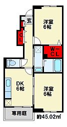 エスペランサ　A棟 1階2DKの間取り