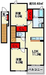 メイ・ブリーズ 2LDKの間取図画像