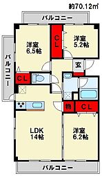 ニューガイア高野 3LDKの間取図画像