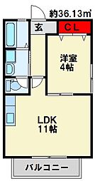 トレゾア湯川新町B棟 1LDKの間取図画像