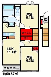 メゾン ド ジュネス I 2LDKの間取図画像