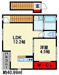 クレイン上葛原 1LDKの間取図画像