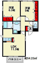 プラージュKJ 2LDKの間取図画像