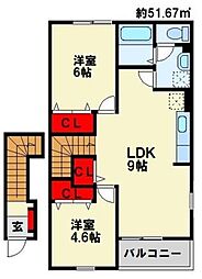 オードピュール1 2LDKの間取図画像