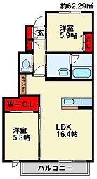 エメラルドタワーB 2LDKの間取図画像