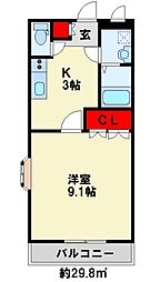 グレースコート2 1Kの間取図画像
