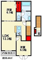 プロムナード北泉 2LDKの間取図画像