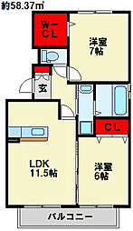 ウィステリア中吉田3 2LDKの間取図画像