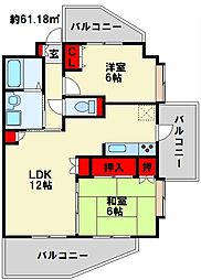 ハイネス若園 2LDKの間取図画像
