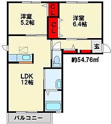 シャーメゾン蜷田 2LDKの間取図画像