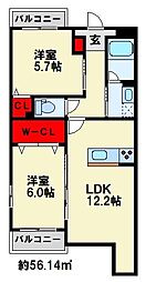 仮)プレステージ行橋泉中央 2LDKの間取図画像
