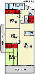 グラシューズエール 3LDKの間取図画像
