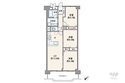 千里山サニーハイツ 3LDKの間取図画像