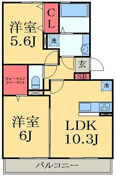 千葉県東金市台方(賃貸アパート2LDK・3階・52.27㎡)の写真 その2