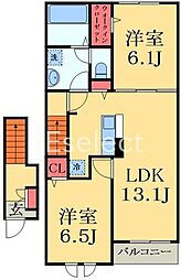 JR東金線 大網駅 徒歩7分の賃貸アパート 2階2LDKの間取り