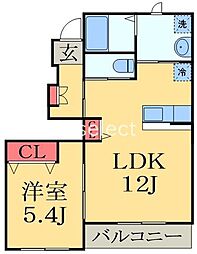 カルム・ボヌール1 1LDKの間取図画像