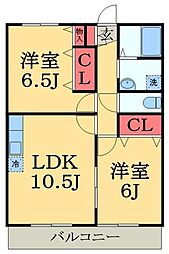 サンライズ万葉A 2LDKの間取図画像