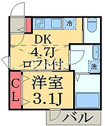 カームフ千葉寺 1DKの間取図画像