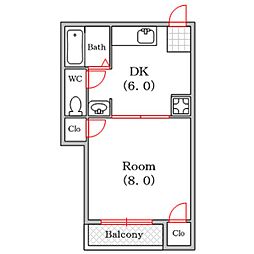 ラプルミエール 1DKの間取図画像