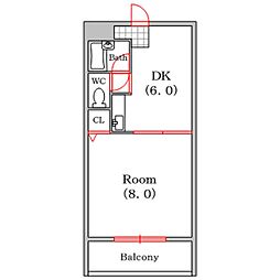エクセル難波 1DKの間取図画像