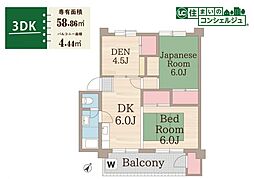 久米川駅東住宅21号棟 3DKの間取図画像