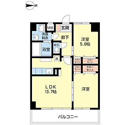 グレイス一葉 2LDKの間取図画像