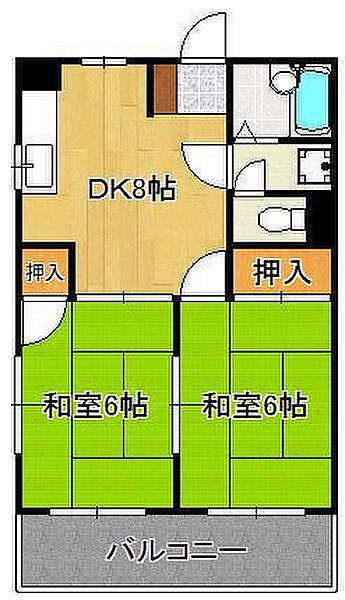 シャトレ緑ケ丘 ｜福岡県北九州市小倉北区緑ケ丘1丁目(賃貸マンション2DK・2階・42.12㎡)の写真 その2