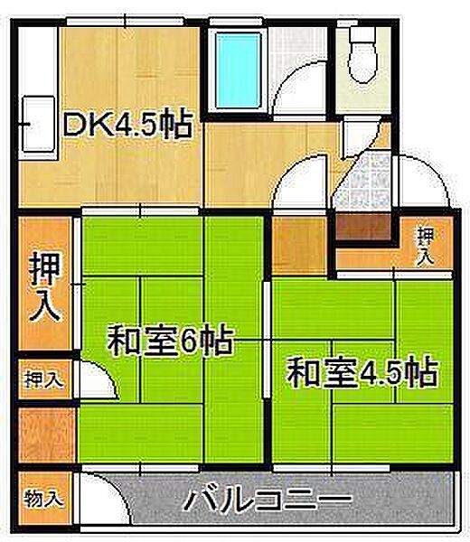 グリーンヒルハウス ｜福岡県北九州市小倉北区緑ケ丘1丁目(賃貸マンション2DK・2階・35.00㎡)の写真 その2