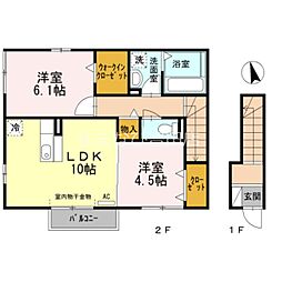 Ｄ−ｒｏｏｍ Ｋ 2階2LDKの間取り