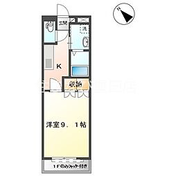 パインフォレスト 1Kの間取図画像
