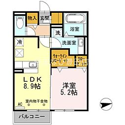 サンルージュ豊栄 1LDKの間取図画像