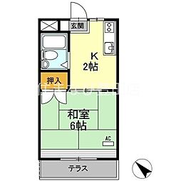 レイクグリーン三好A 1Kの間取図画像